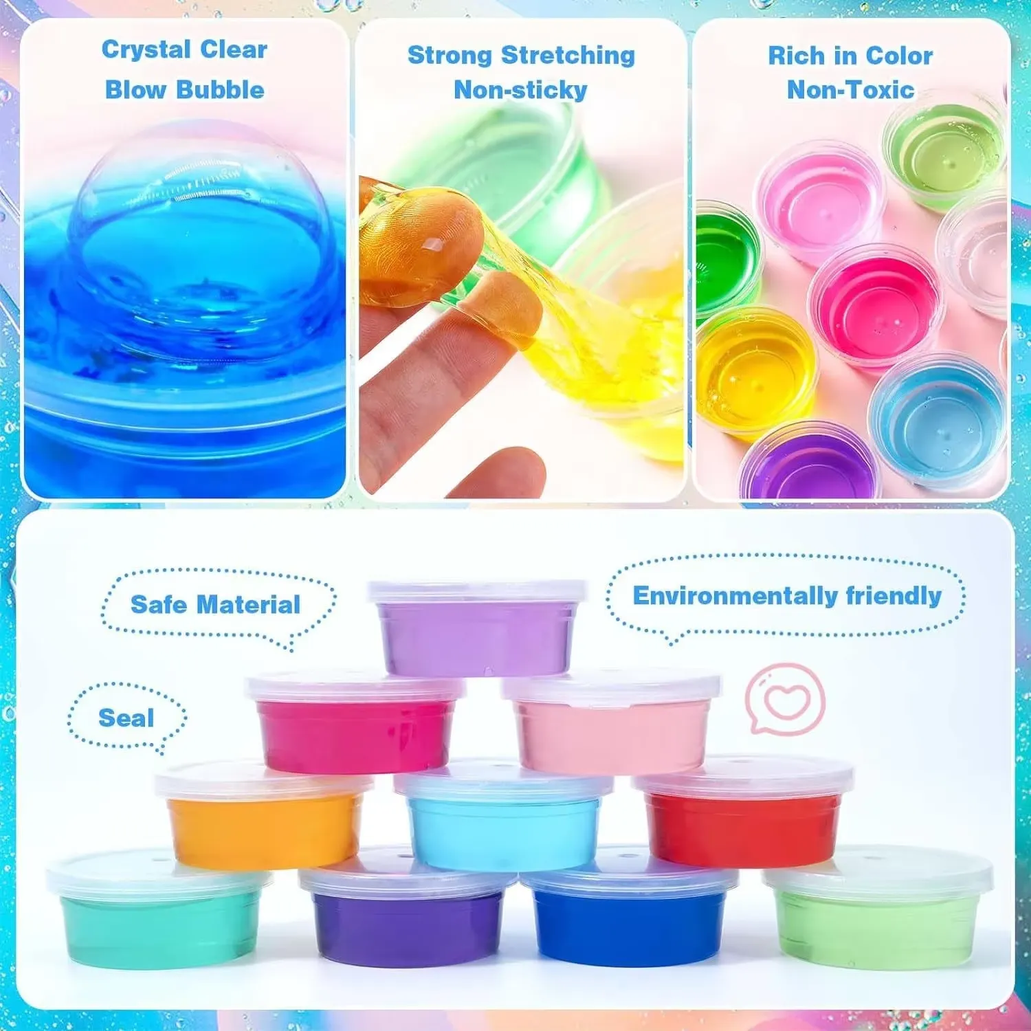 Kit de 126 piezas para hacer slime de bricolaje - pirámide de frascos de slime de colores sellado etiquetado como burbuja cristal, estiramiento no pegajoso, color no tóxico y ecológico