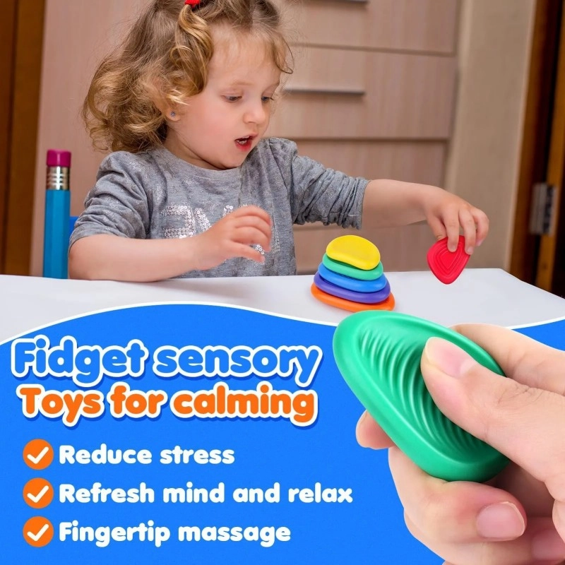 Silicone Sensory Stone child stacking colorful stones with Fidget sensory Toys for calming text and benefit checklist