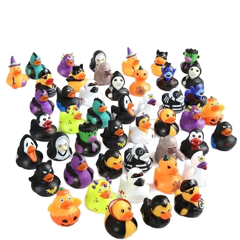 Patitos de goma coloridos para el baño: gran surtido disperso de personajes de disfraces de Halloween, colección de patitos de goma