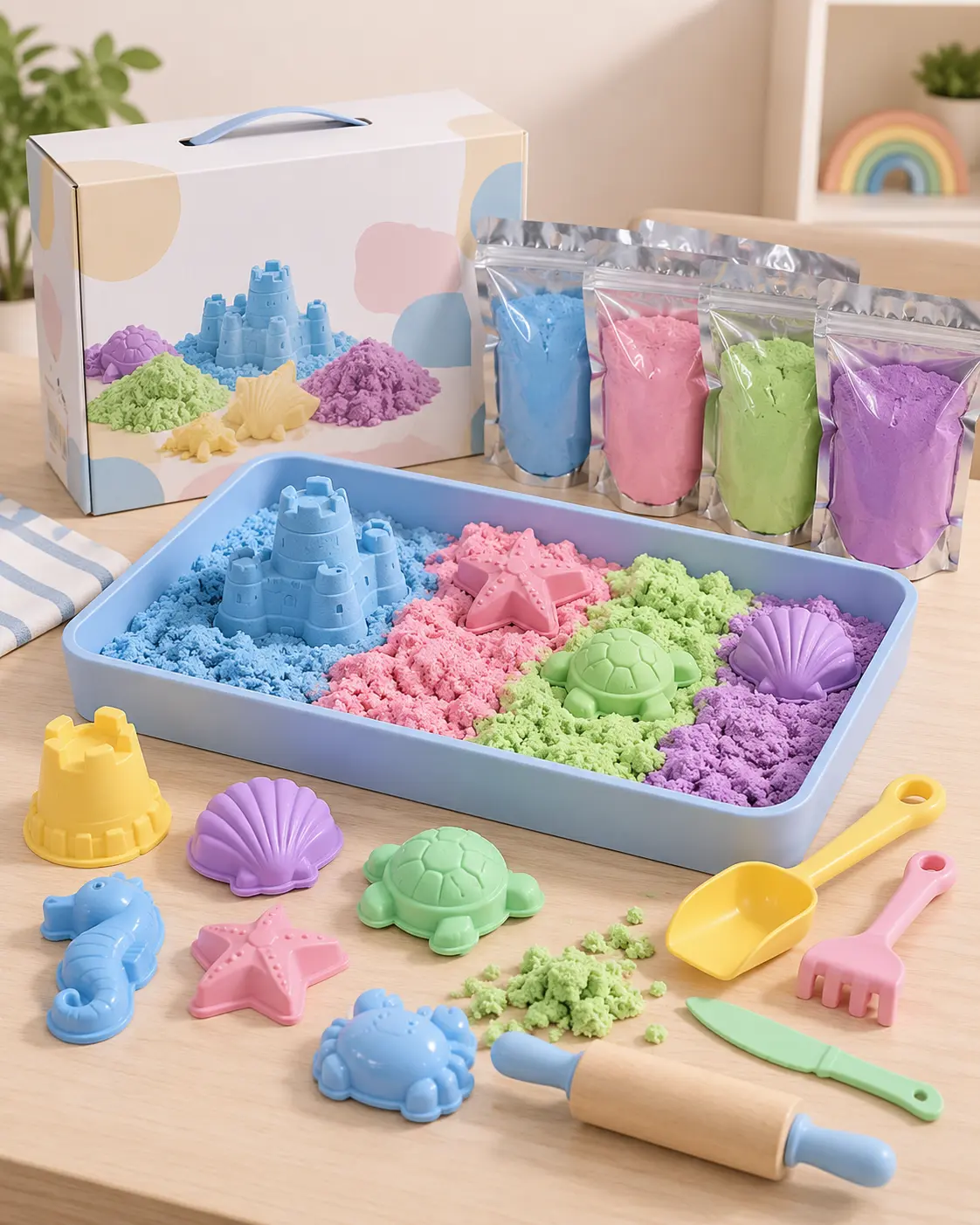 Custom kinetic sand play set with molds and accessories