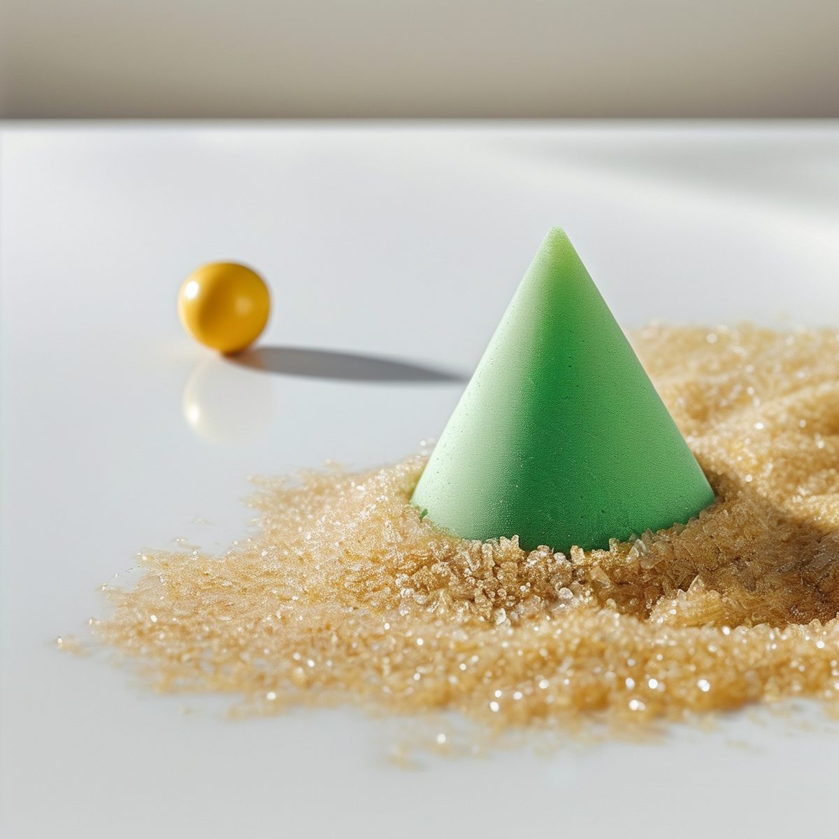 Macro comparison of molded kinetic sand next to loose play sand on a white bench
