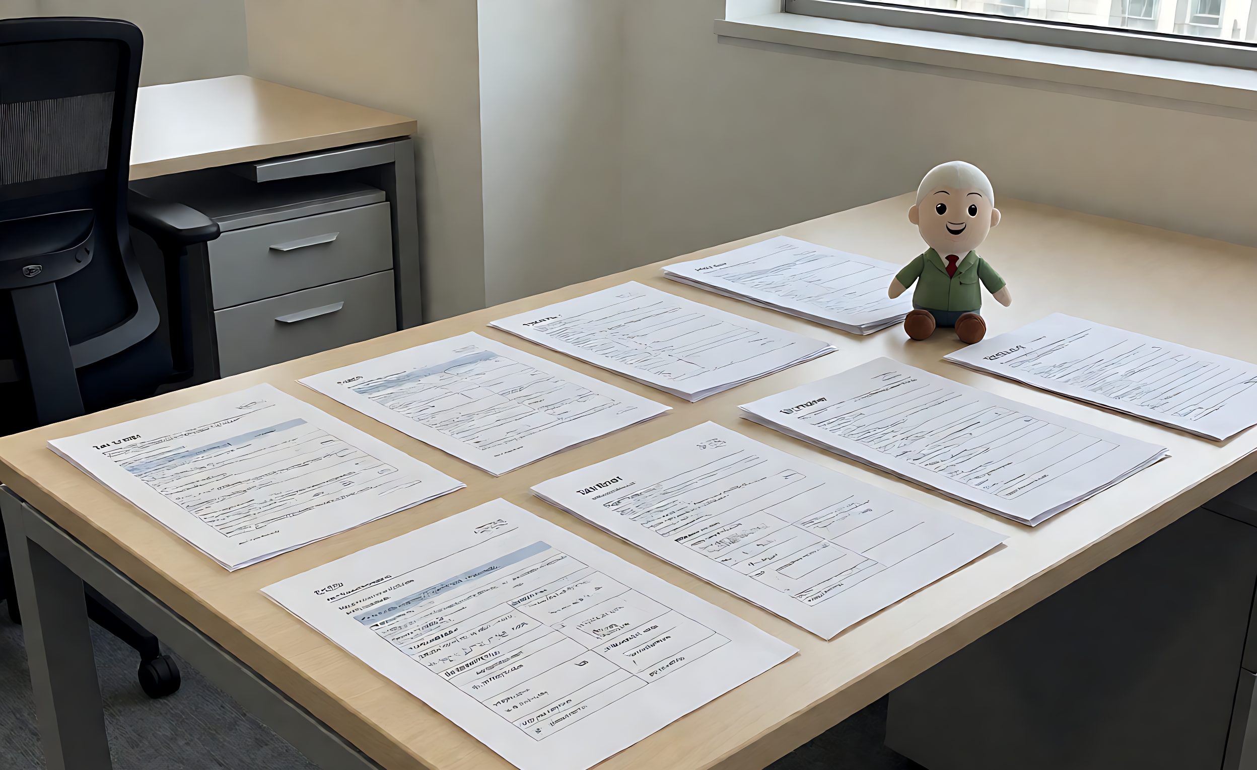 Organised binder of toy compliance documents beside a plush toy sample