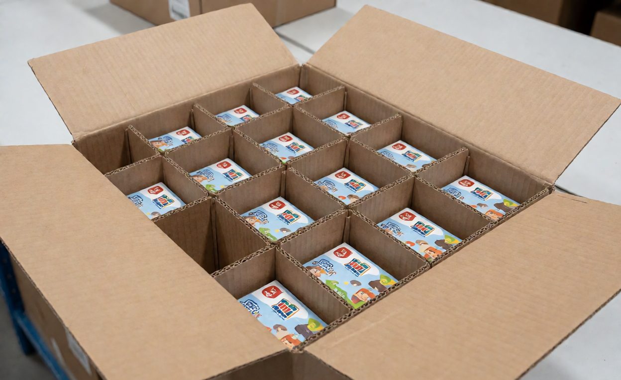 Protected Retail Packs Inside A Surviving Carton Opened master carton showing intact toy retail packs in corrugated dividers