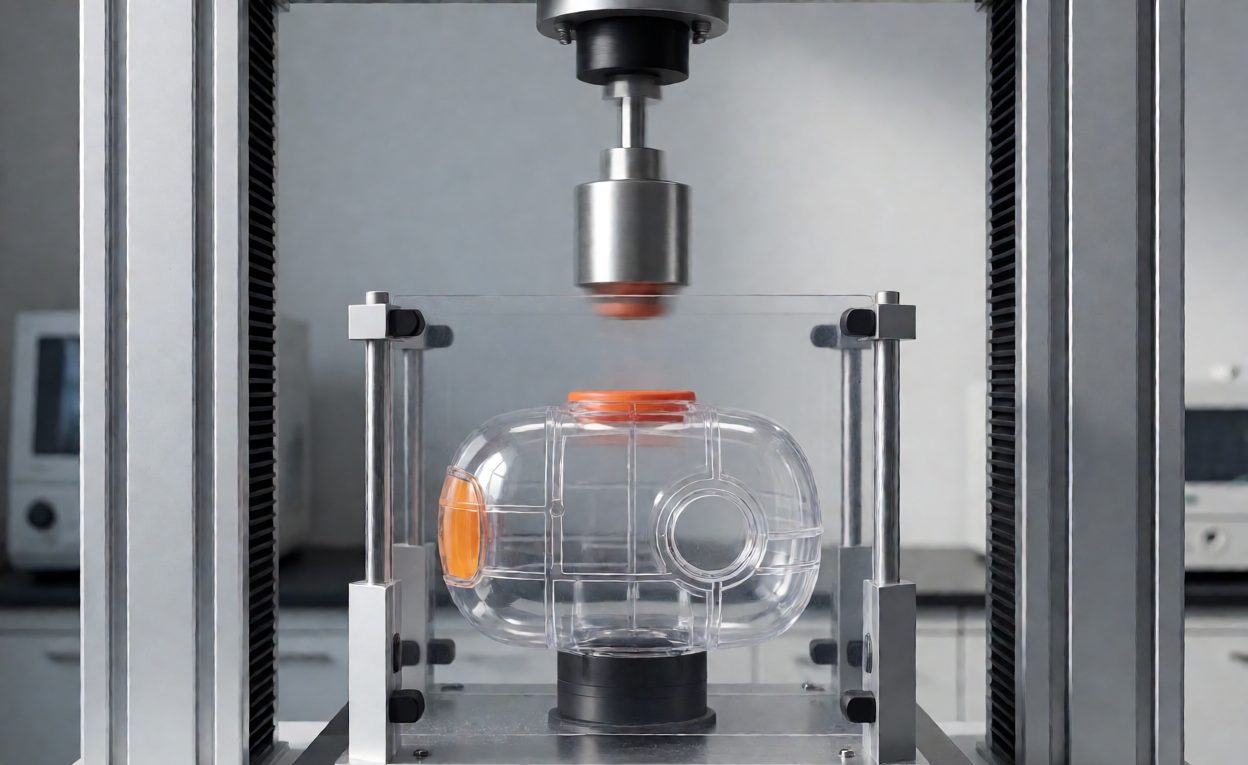 Impact Testing A Magnet Housing Impact test rig striking a sealed plastic toy housing with a weighted pendulum